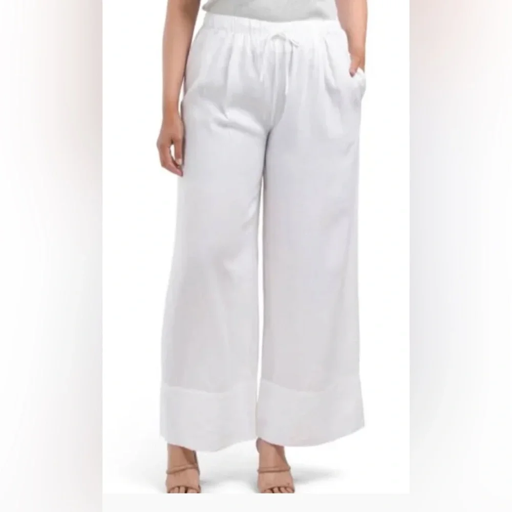 ZARA GORGEOUS LINEN WIDE PANTS LIGHT WEAR AS SEEN IN CROTCH Elegant White large